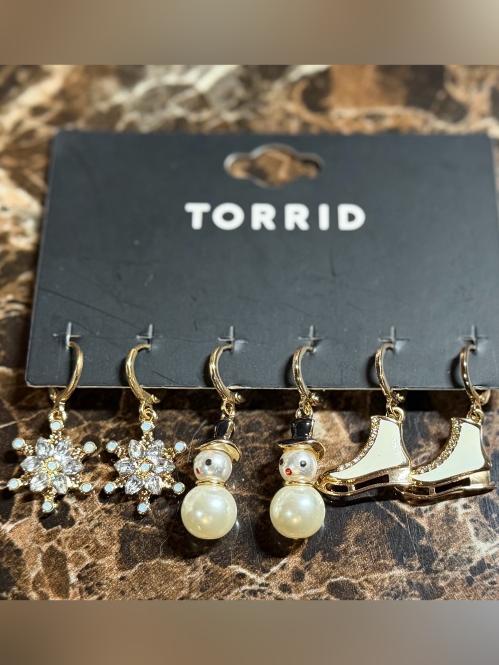 Torrid Snowflake Snowman Ice Skate Dangle Earrings Set